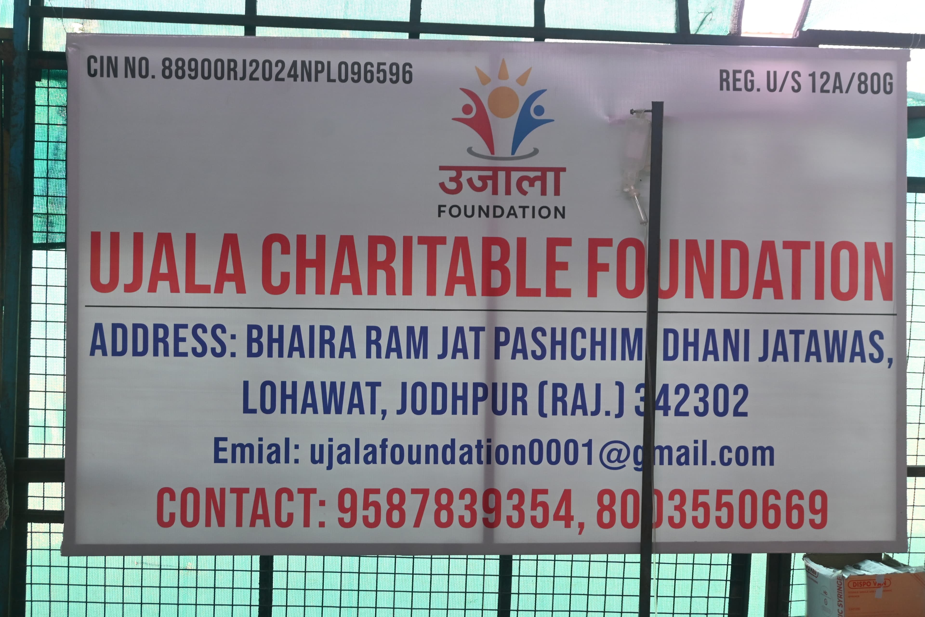 Ujala Charitable Foundation registration board at the Lohawat shelter